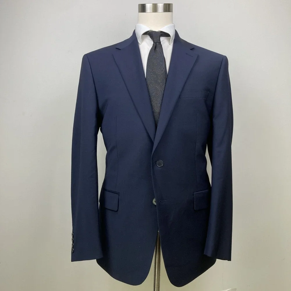 Calvin Klein Mens Slim fit Suit Jacket Blazer 46 R Navy Blue Solid Stretch
